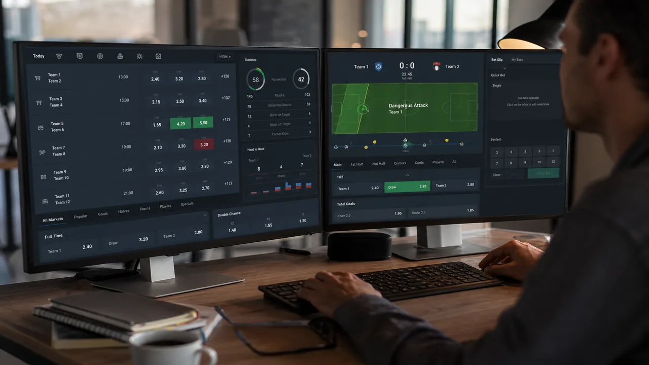 Écrans avec marchés football sur un bureau